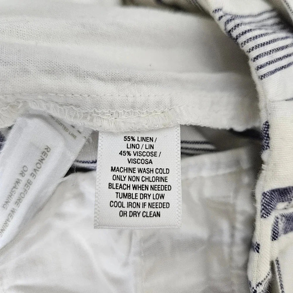 Ann Taylor LOFT Straight Leg Pants Linen White Stripe Mid Rise Tie Belt - Picture 4 of 5